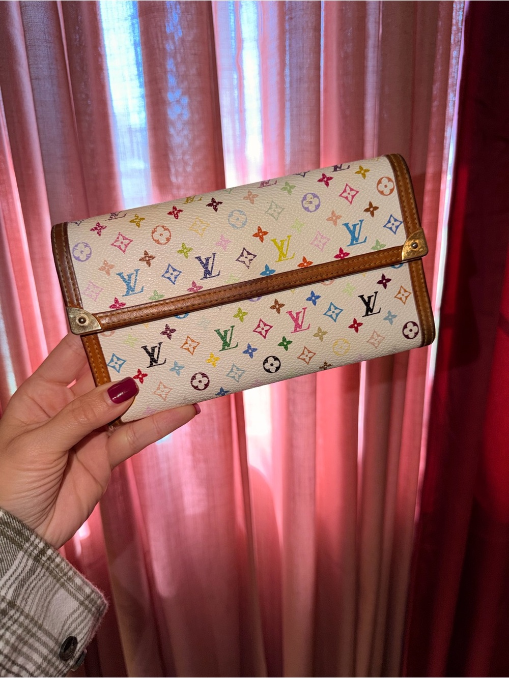 Authentic 2004 Louis Vuitton Multicolor Monogram White Trifold Wallet
